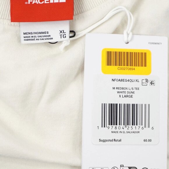 The North Face Mens TNF Red Box Logo Long-Sleeve Tee in White Dune Oversized Fit - Picture 11 of 11